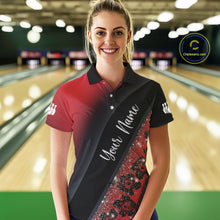 Load image into Gallery viewer, Black and Red Glitter Flower Bowling Polo, Quarter Zip Shirt for Women Custom Bowling Team Jerseys NQS11686