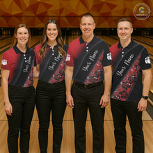 Load image into Gallery viewer, Black and Red Glitter Flower Bowling Polo, Quarter Zip Shirt for Women Custom Bowling Team Jerseys NQS11686