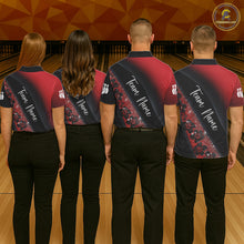Load image into Gallery viewer, Black and Red Glitter Flower Bowling Polo, Quarter Zip Shirt for Women Custom Bowling Team Jerseys NQS11686