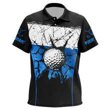 Load image into Gallery viewer, Black, White &amp; Blue Retro broken Golf ball Kid Polo shirt Custom Team golf outfit Kid golf top NQS9788