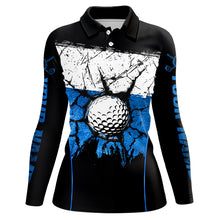 Load image into Gallery viewer, Black, White &amp; Blue Retro broken Golf ball Women Polo shirt Custom Team golf outfit ladies golf top NQS9788