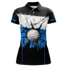 Load image into Gallery viewer, Black, White &amp; Blue Retro broken Golf ball Women Polo shirt Custom Team golf outfit ladies golf top NQS9788