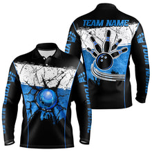 Load image into Gallery viewer, Black, White and Blue Retro broken Bowling ball Polo, 1/4 Zip Shirt For Men Custom Bowling Team Shirts NQS9789