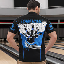 Load image into Gallery viewer, Black, White and Blue Retro broken Bowling ball Polo, 1/4 Zip Shirt For Men Custom Bowling Team Shirts NQS9789