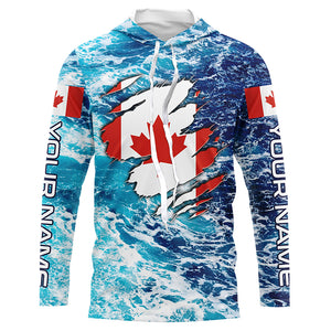 Blue sea wave ocean camo Canadian flag patriot shirt Custom sun protection fishing long sleeve shirts NQS5580