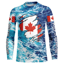 Load image into Gallery viewer, Blue sea wave ocean camo Canadian flag patriot shirt Custom sun protection fishing long sleeve shirts NQS5580