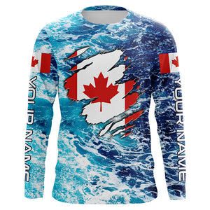 Blue sea wave ocean camo Canadian flag patriot shirt Custom sun protection fishing long sleeve shirts NQS5580