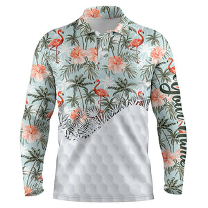 Tropical palm trees flamingo hibiscus pattern custom mens golf polo shirts team golf shirts for mens NQS5586