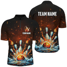 Load image into Gallery viewer, Fire and Water bowling ball pins jersey Polo, 1/4 Zip Shirt for Men Custom Flame Bowling Team shirts NQS7709
