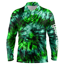 Load image into Gallery viewer, Mens golf polo shirt custom green black tie dye men's golf attire, best mens golf wear NQS6027