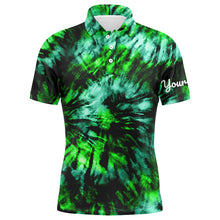 Load image into Gallery viewer, Mens golf polo shirt custom green black tie dye men's golf attire, best mens golf wear NQS6027