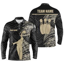 Load image into Gallery viewer, Personalized Bowling polo Shirts for Men Golden Black Tribal team Bowling Jersey, Bowling Gift For Him NQS6031