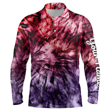 Load image into Gallery viewer, Mens golf polo shirt custom colorful red purple tie dye men's golf attire, best mens golf wear NQS6033