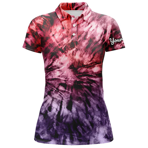 Womens golf polo shirts custom colorful red purple tie dye women's golf attire, apparel for ladies NQS6033