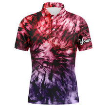 Load image into Gallery viewer, Mens golf polo shirt custom colorful red purple tie dye men's golf attire, best mens golf wear NQS6033