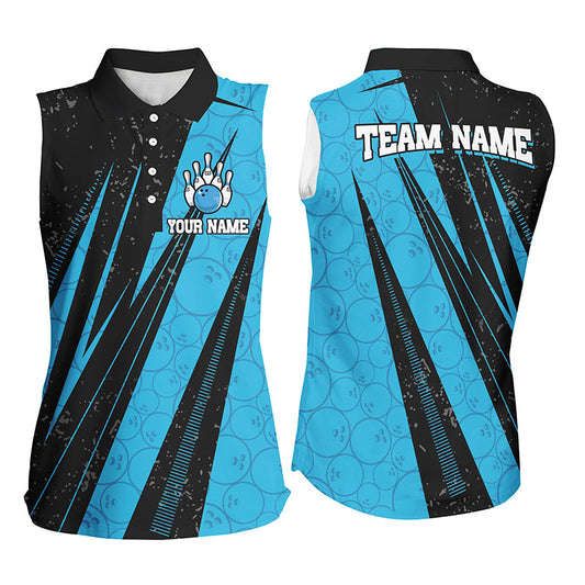 Black and Blue Camo Bowling Sleeveless Polo shirts Custom Team Bowling jerseys For Ladies NQS8156