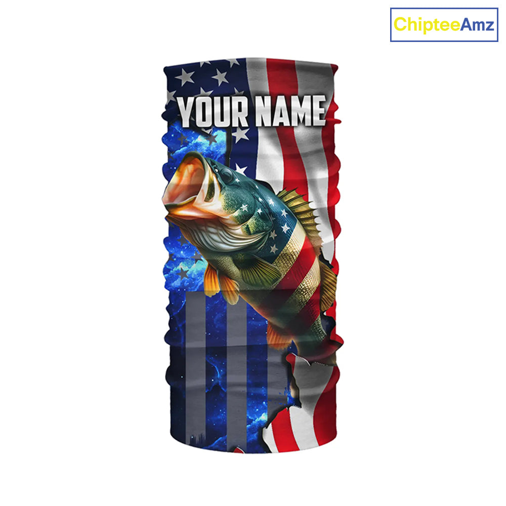 Bass Fishing American Flag patriotic UV protection Custom name long sleeves shirt NQS926