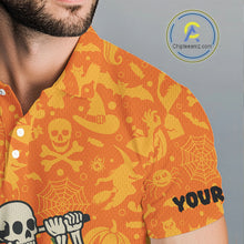 Load image into Gallery viewer, Funny orange Halloween pattern Skull Golf Polo Shirt For Men Custom golf clothes for men NQS10769