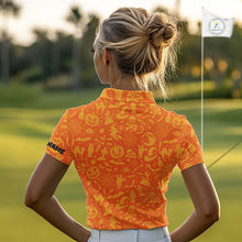 Load image into Gallery viewer, Funny orange Halloween pattern Skull Golf Polo Shirt For Women Custom golf clothes for ladies NQS10769