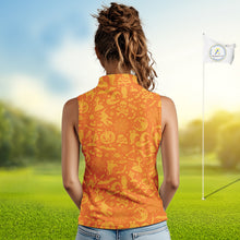 Load image into Gallery viewer, Funny orange Halloween pattern Skull Sleeveless Golf Polo Shirt Custom golf clothes for ladies NQS10769