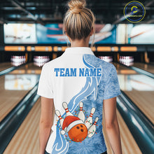 Load image into Gallery viewer, White and Blue Ice pattern Christmas Bowling shirts for Women Custom Xmas Team bowling jerseys NQS10967