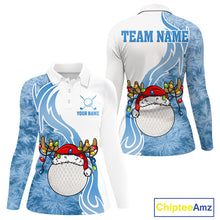 Load image into Gallery viewer, White and Blue Ice pattern Womens Christmas Golf Shirt Custom unique golf polos for ladies Xmas gift NQS10968