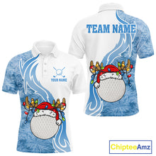 Load image into Gallery viewer, White and Blue Ice pattern Mens Christmas Golf Shirts Custom unique golf polos for men Xmas gifts NQS10968