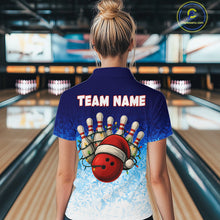 Load image into Gallery viewer, Blue Ice pattern Christmas Team Bowling Polo, Quarter Zip shirts for Women Custom Xmas bowling gifts NQS10969