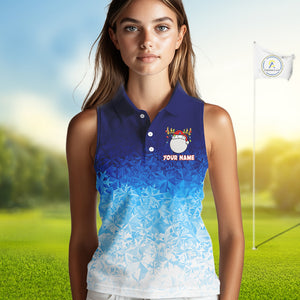 Blue Ice pattern Womens Christmas Sleeveless Polo Golf Shirts Custom Christmas golf gifts NQS10970