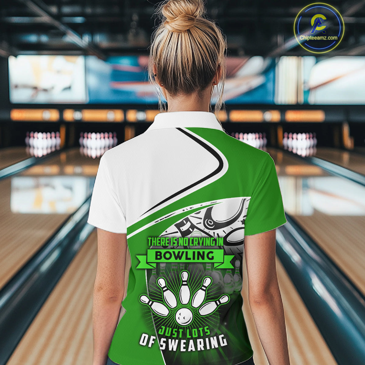 Funny Bowling Shirt For Women custom name There is no crying in bowling just lots of swearing | Green NQS11350