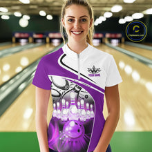 Load image into Gallery viewer, Funny Bowling Shirt For Women custom name There is no crying in bowling just lots of swearing| Purple NQS11351