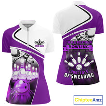 Load image into Gallery viewer, Funny Bowling Shirt For Women custom name There is no crying in bowling just lots of swearing| Purple NQS11351