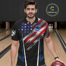 Load image into Gallery viewer, Personalized American Flag Bowling Team Shirts For Men, Black and Blue Patriotic Bowling Gifts NQS11357