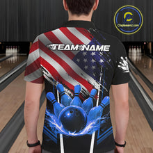 Load image into Gallery viewer, Personalized American Flag Bowling Team Shirts For Men, Black and Blue Patriotic Bowling Gifts NQS11357