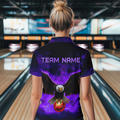 Personalized Purple Flame Eagle Custom Bowling Team Shirts For Women, Fire Eagle Bowling League Jersey NQS9615