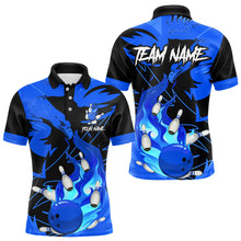 Load image into Gallery viewer, Eagle flame bowling ball and pins custom Mens Bowling Shirts, team bowling jerseys | Blue NQS9616