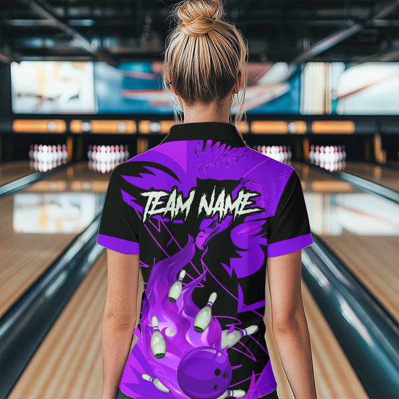 Eagle flame bowling ball and pins custom Women Bowling Shirts, team bowling jerseys | Purple NQS9617