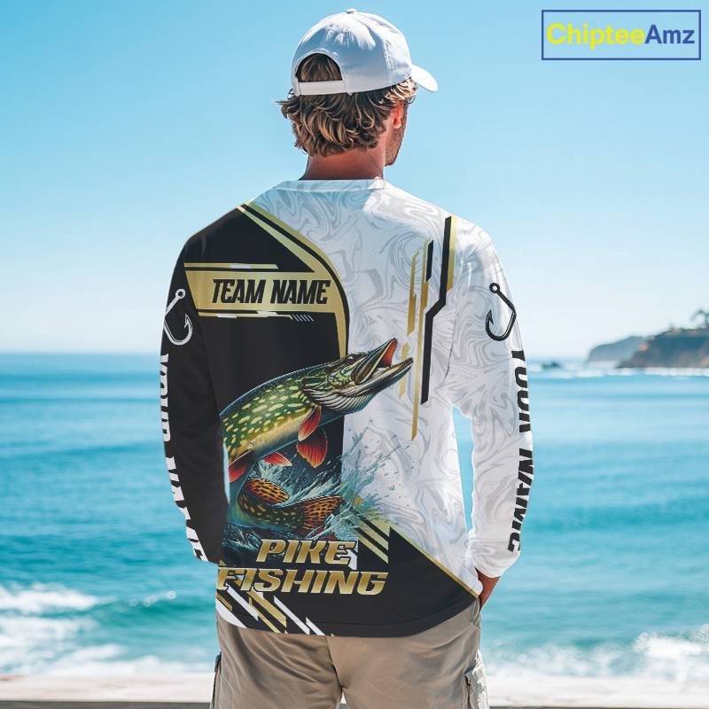 Personalized Northern Pike fishing shirts Custom sun protection Pike fishing team jerseys | Gold NQS11688