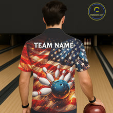 Load image into Gallery viewer, American Flag Bowling Ball and pins Bowling Button-up Shirt Custom Patriotic Bowling Team jerseys NQS11698
