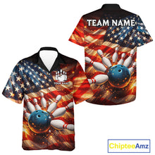 Load image into Gallery viewer, American Flag Bowling Ball and pins Bowling Button-up Shirt Custom Patriotic Bowling Team jerseys NQS11698