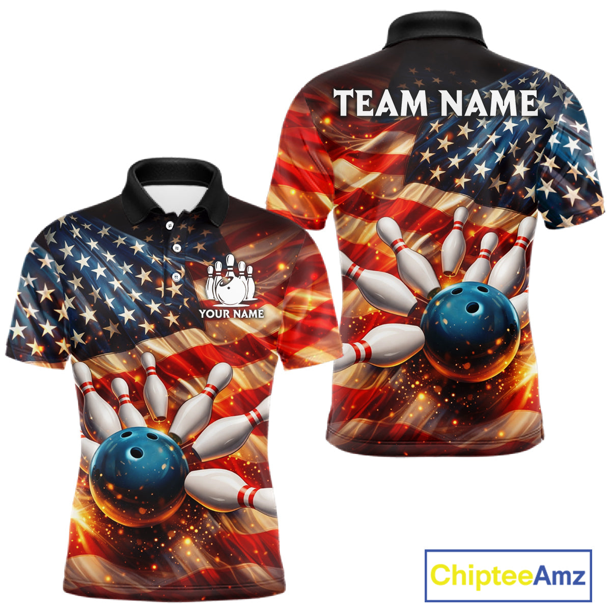 American Flag Bowling Ball and pins Bowling Shirts for Men Custom Patriotic Bowling Team jerseys NQS11698
