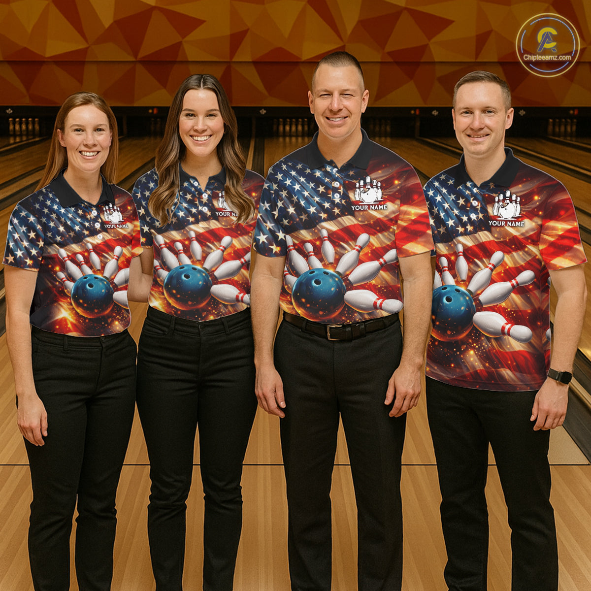 American Flag Bowling Ball and pins Bowling Shirts for Women Custom Patriotic Bowling Team jerseys NQS11698