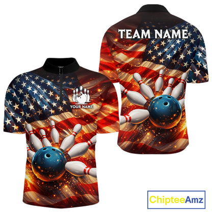 American Flag Bowling Ball and pins Bowling Shirts for Men Custom Patriotic Bowling Team jerseys NQS11698