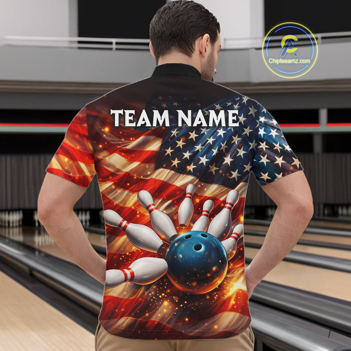 American Flag Bowling Ball and pins Bowling Shirts for Men Custom Patriotic Bowling Team jerseys NQS11698