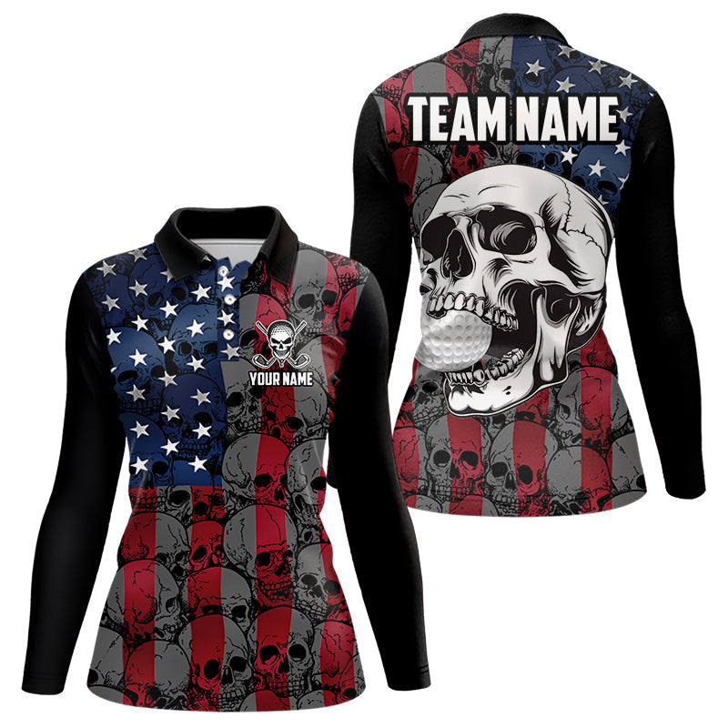 American Flag Skull Camo Golf Polo shirt for Women Custom patriotic golf team uniform NQS9791