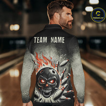 Load image into Gallery viewer, Funny Flame Skull Bowling Ball and Pins Retro Black Bowling Shirt For Men Custom Bowling Team Jersey NQS9794