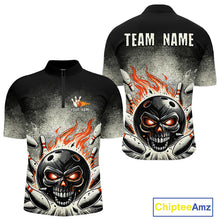 Load image into Gallery viewer, Funny Flame Skull Bowling Ball and Pins Retro Black Bowling Shirt For Men Custom Bowling Team Jersey NQS9794