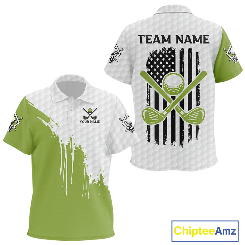 Green and White American Flag Golf Polo Shirts For Kid Custom patriotic golf team uniform outfit NQS9796