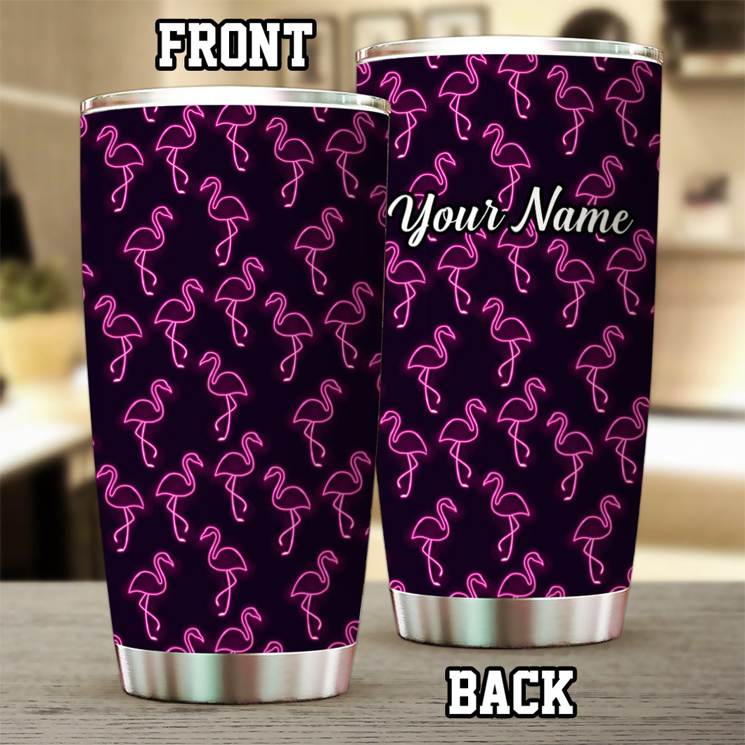 1PC neon pink flamingos pattern Custom Name Tumbler Cup, flamingos Golfing Gifts NQS9917