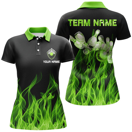 Custom Green bowling shirt for women – personalized team jersey front view
